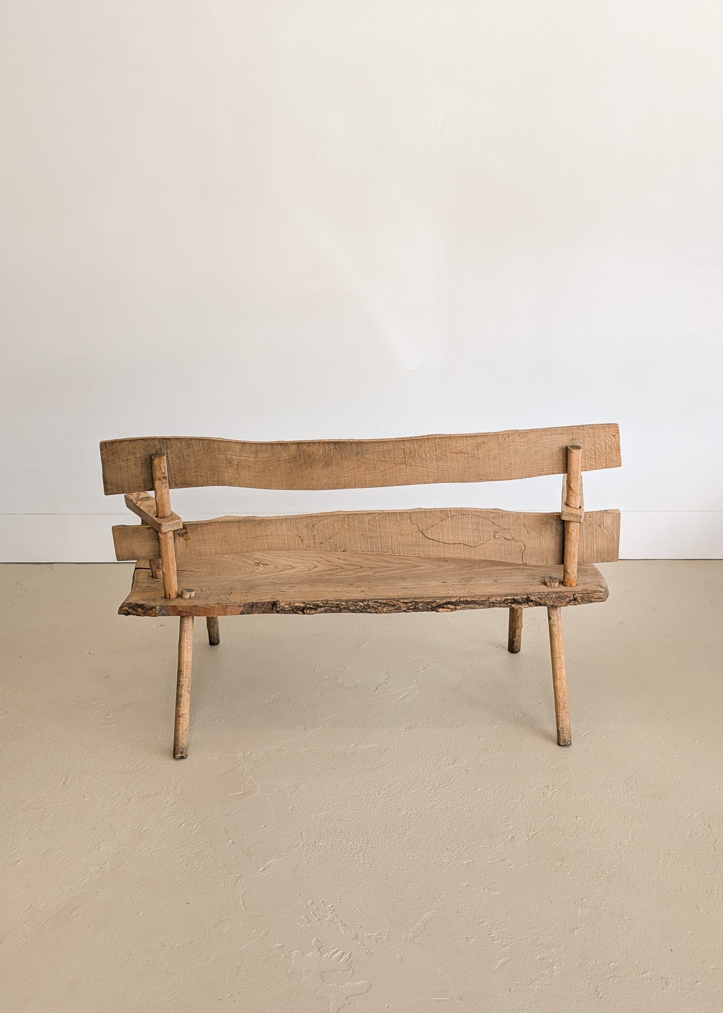 Midcentury French Brutalist Live Edge Wooden Wabi-Sabi Bench