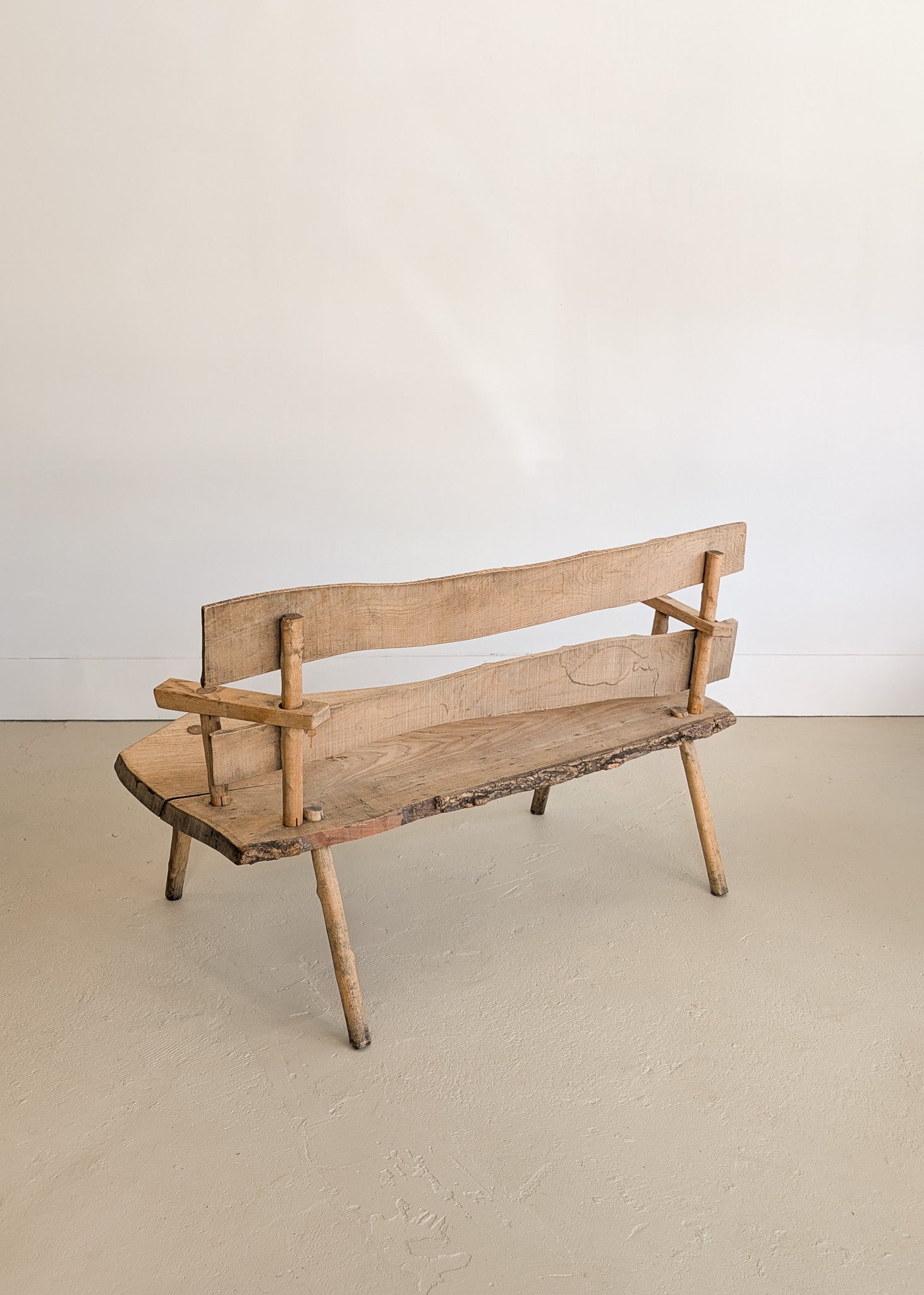 Midcentury French Brutalist Live Edge Wooden Wabi-Sabi Bench