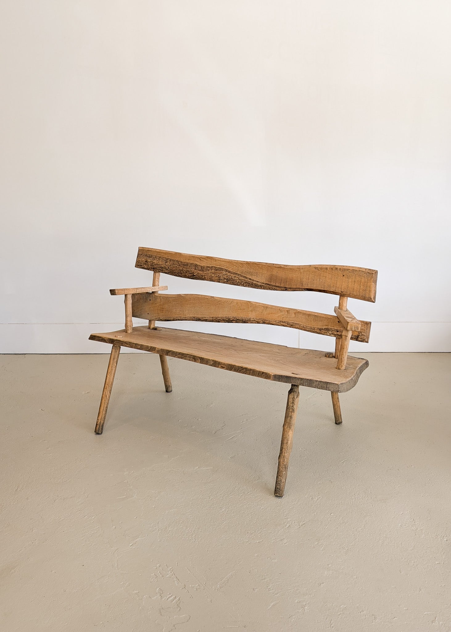 Midcentury French Brutalist Live Edge Wooden Wabi-Sabi Bench