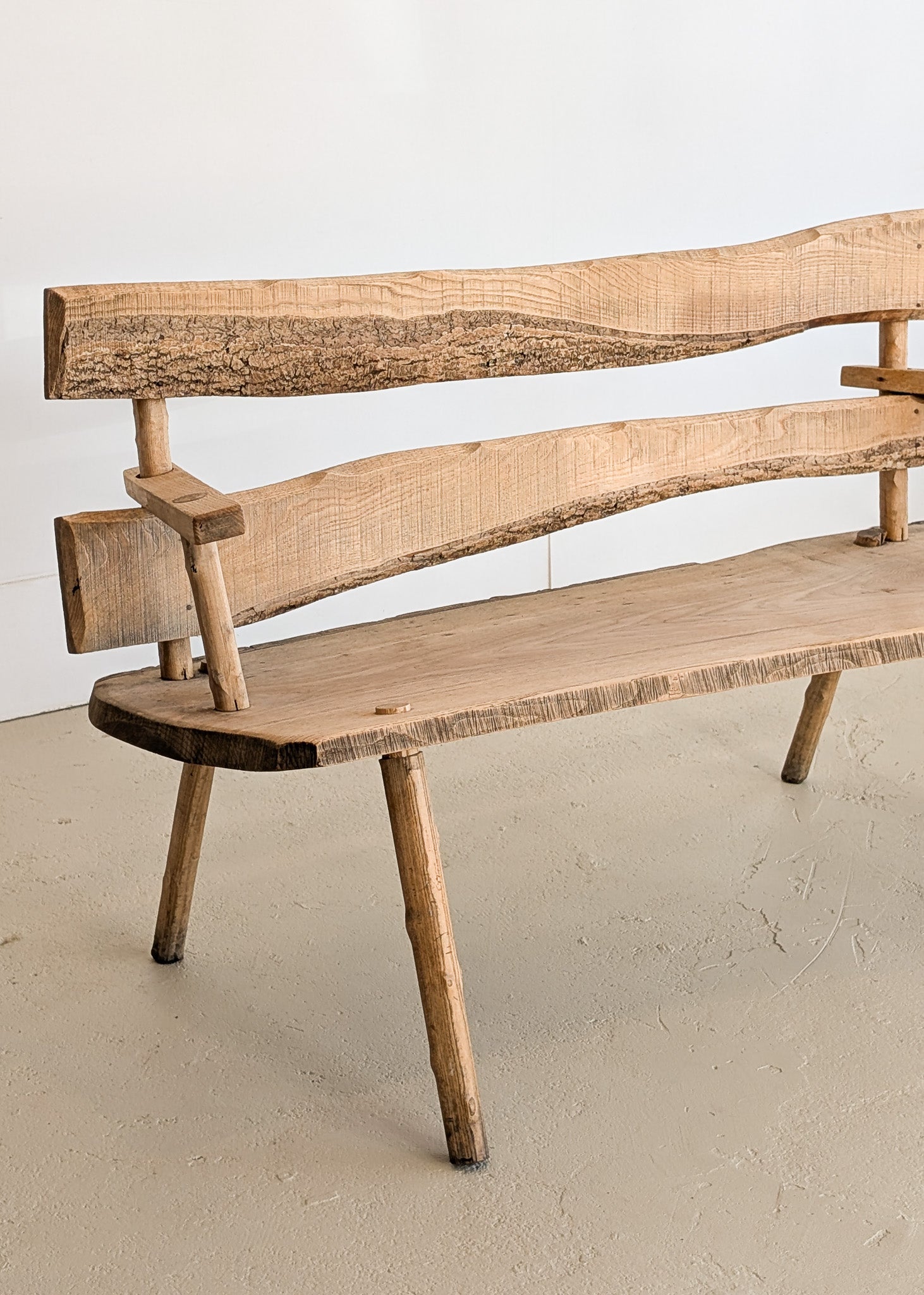 Midcentury French Brutalist Live Edge Wooden Wabi-Sabi Bench