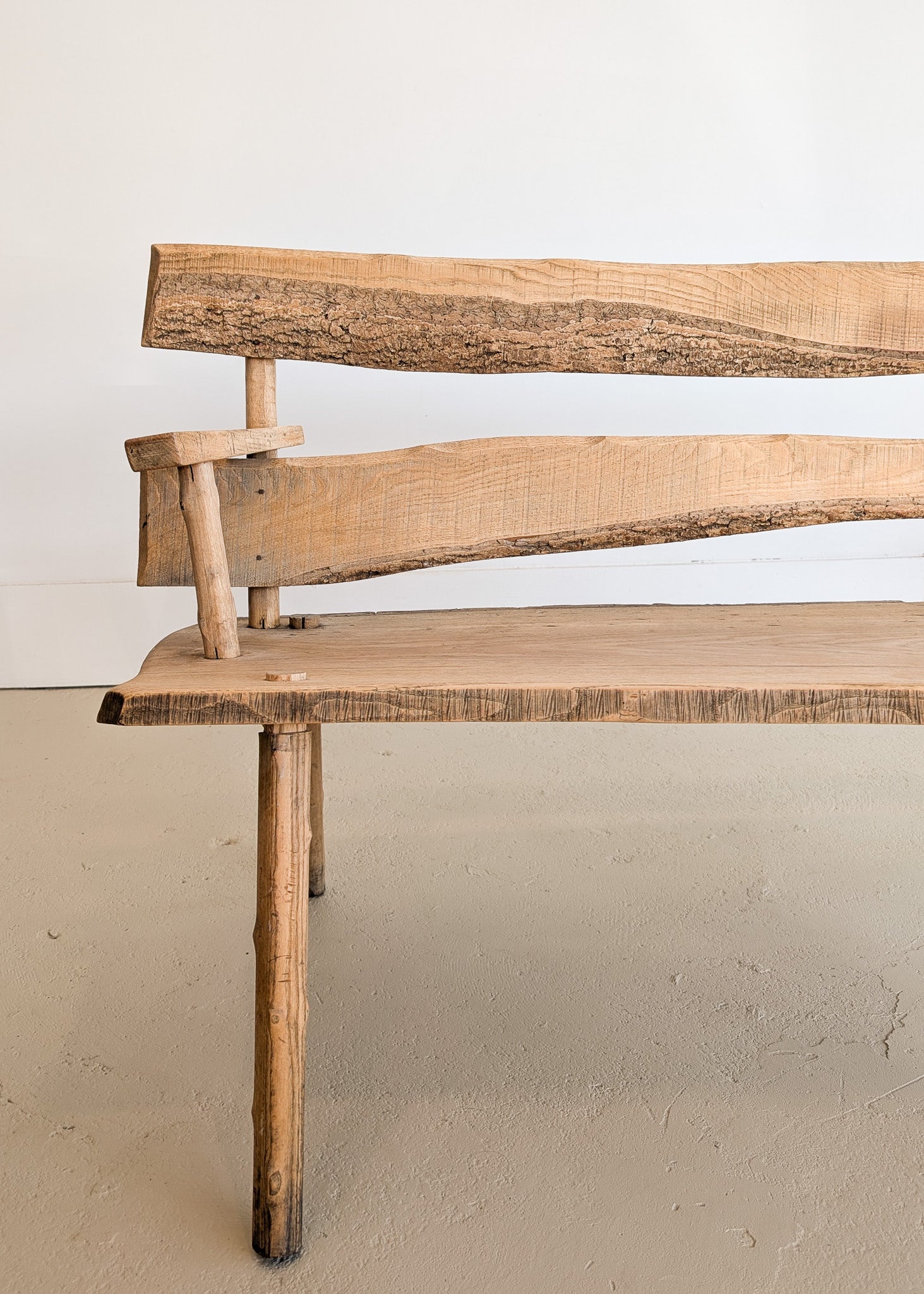 Midcentury French Brutalist Live Edge Wooden Wabi-Sabi Bench