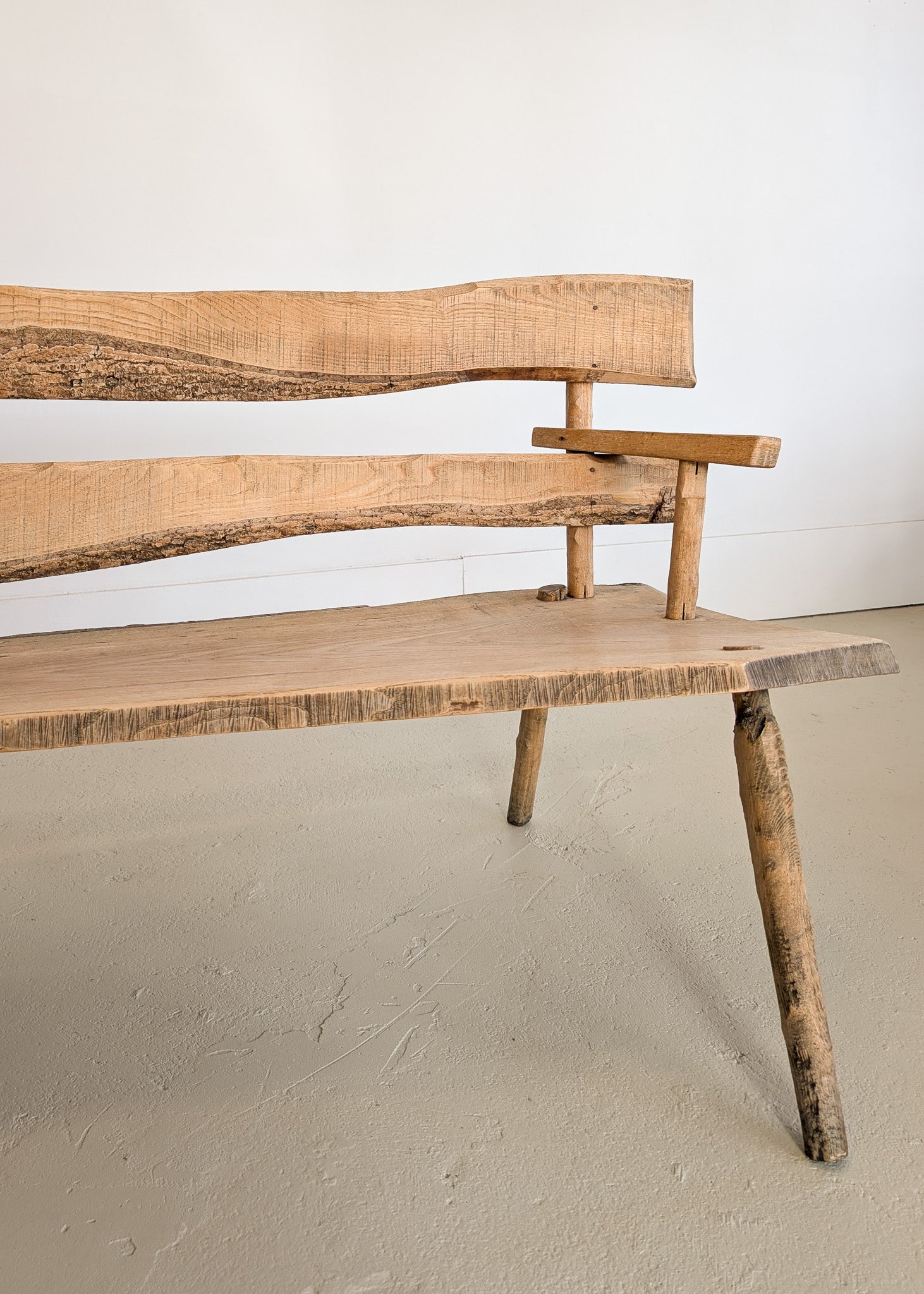 Midcentury French Brutalist Live Edge Wooden Wabi-Sabi Bench