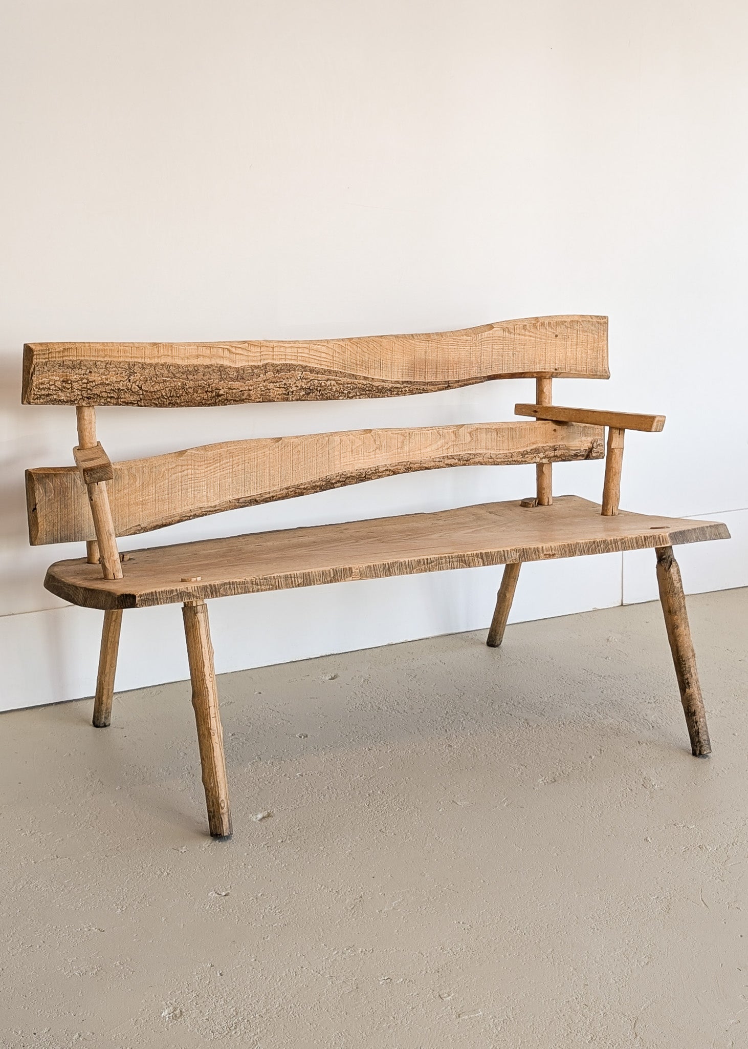 Midcentury French Brutalist Live Edge Wooden Wabi-Sabi Bench