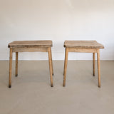 Pair of Midcentury French Brutalist Live Edge Elm Wood Side Tables