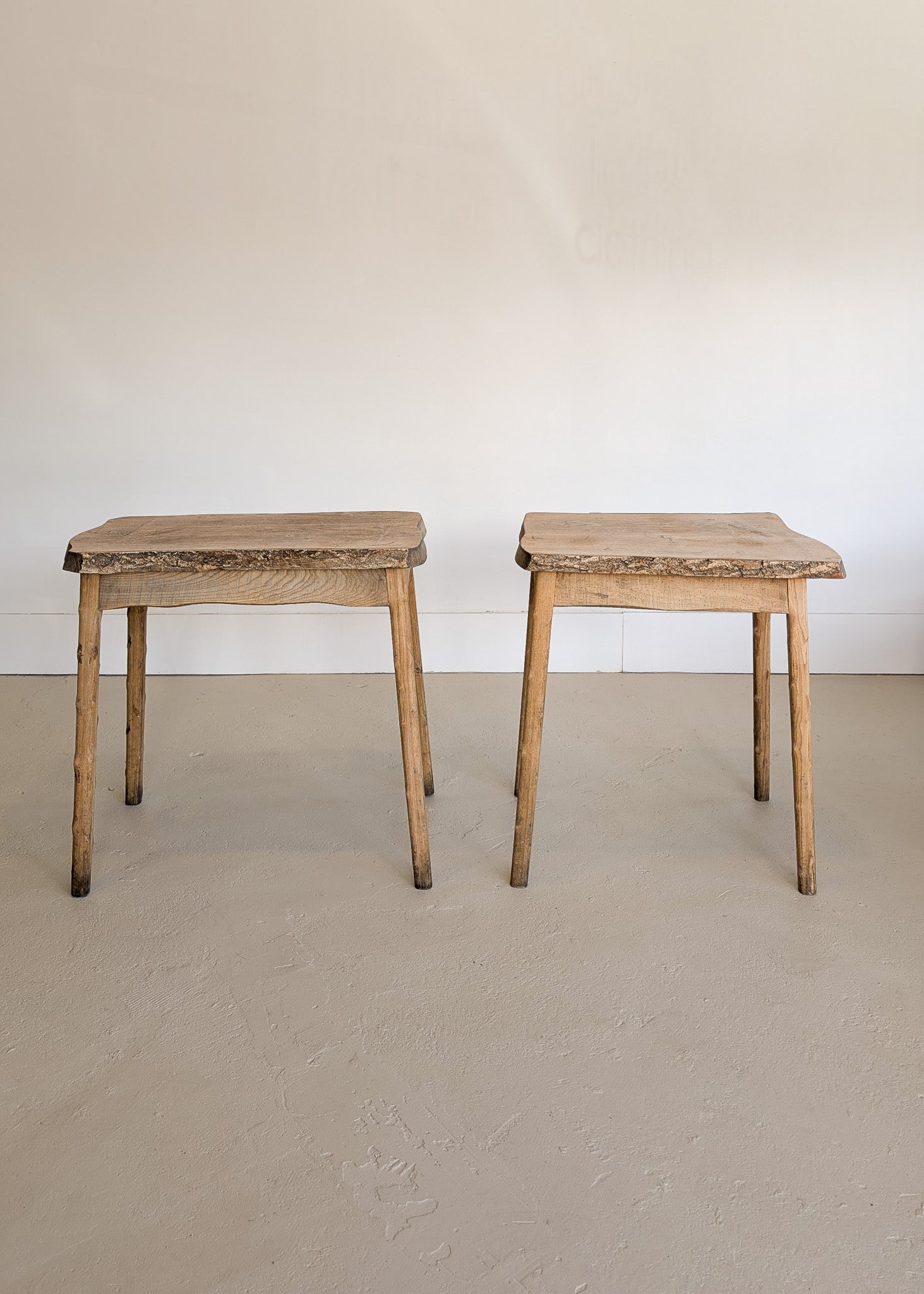 Pair of Midcentury French Brutalist Live Edge Elm Wood Side Tables