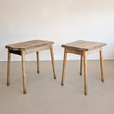 Pair of Midcentury French Brutalist Live Edge Elm Wood Side Tables