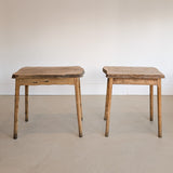 Pair of Midcentury French Brutalist Live Edge Elm Wood Side Tables