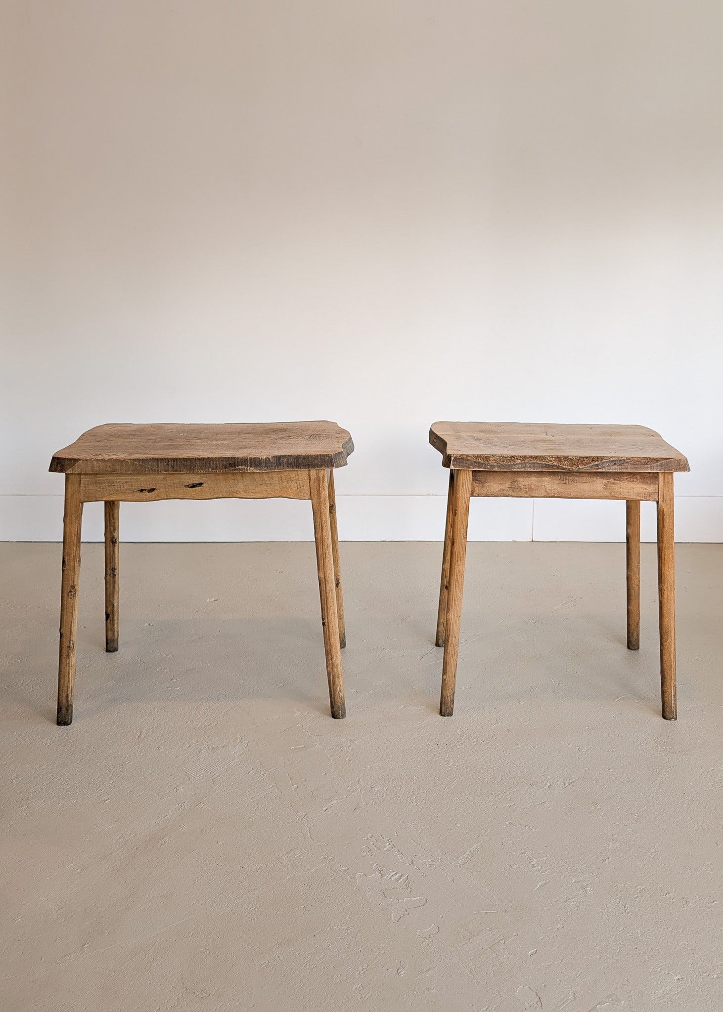 Pair of Midcentury French Brutalist Live Edge Elm Wood Side Tables