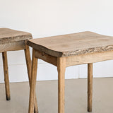 Pair of Midcentury French Brutalist Live Edge Elm Wood Side Tables