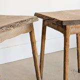 Pair of Midcentury French Brutalist Live Edge Elm Wood Side Tables