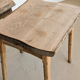 Pair of Midcentury French Brutalist Live Edge Elm Wood Side Tables