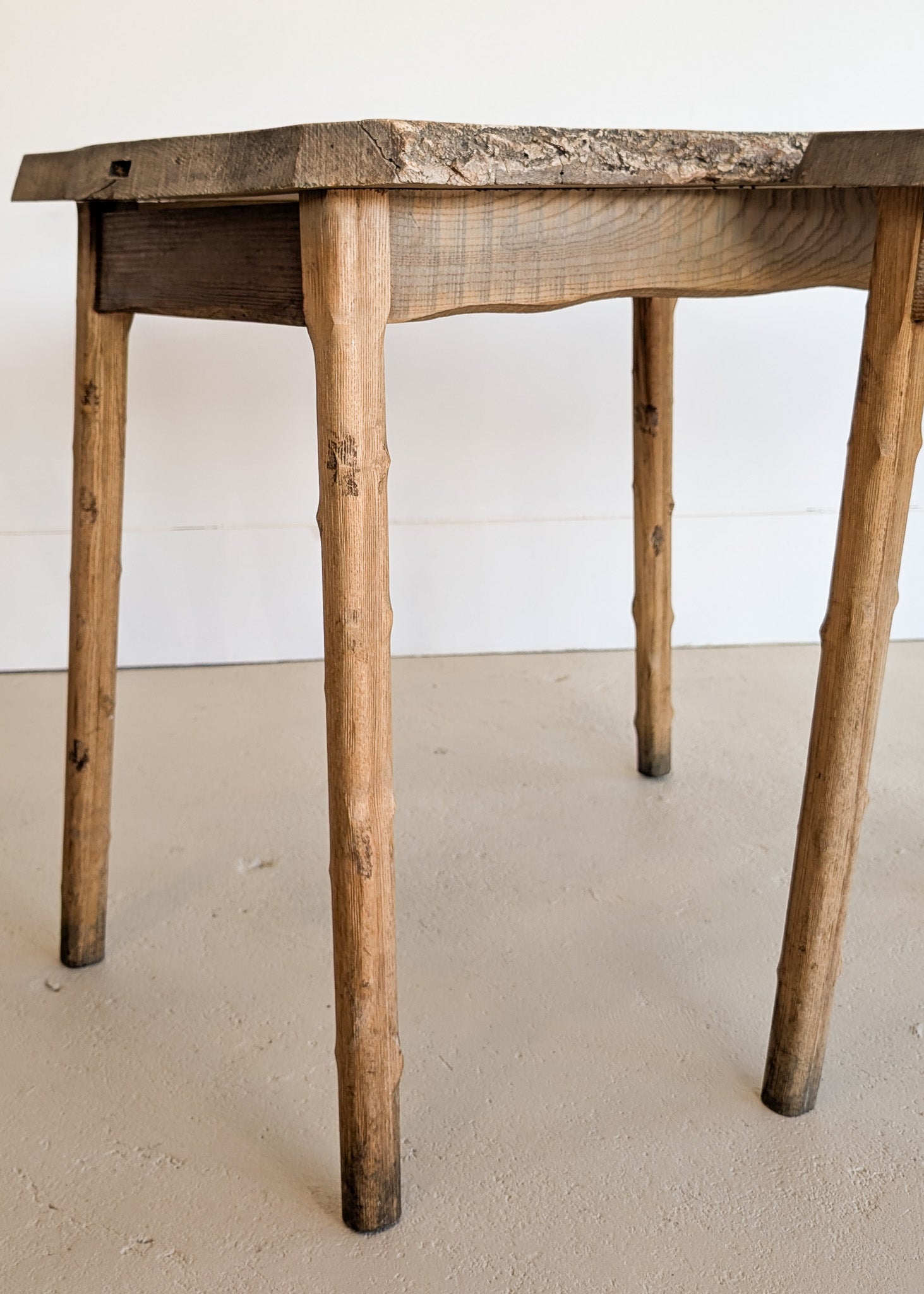 Pair of Midcentury French Brutalist Live Edge Elm Wood Side Tables