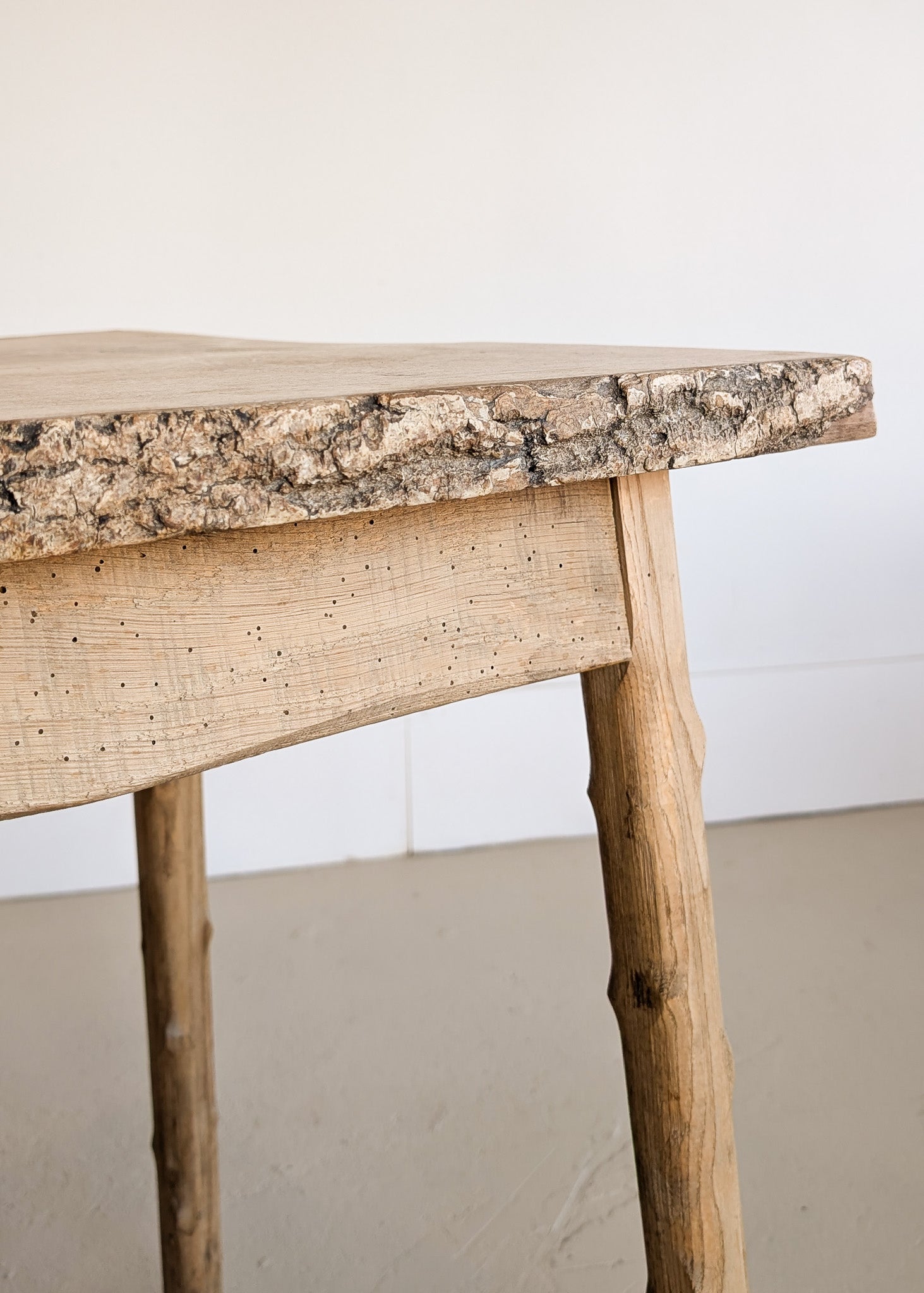 Pair of Midcentury French Brutalist Live Edge Elm Wood Side Tables