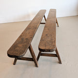 1900s Antique French Primitive Long Wooden Bench with Mortise and Tenon Joints - Sold Individually