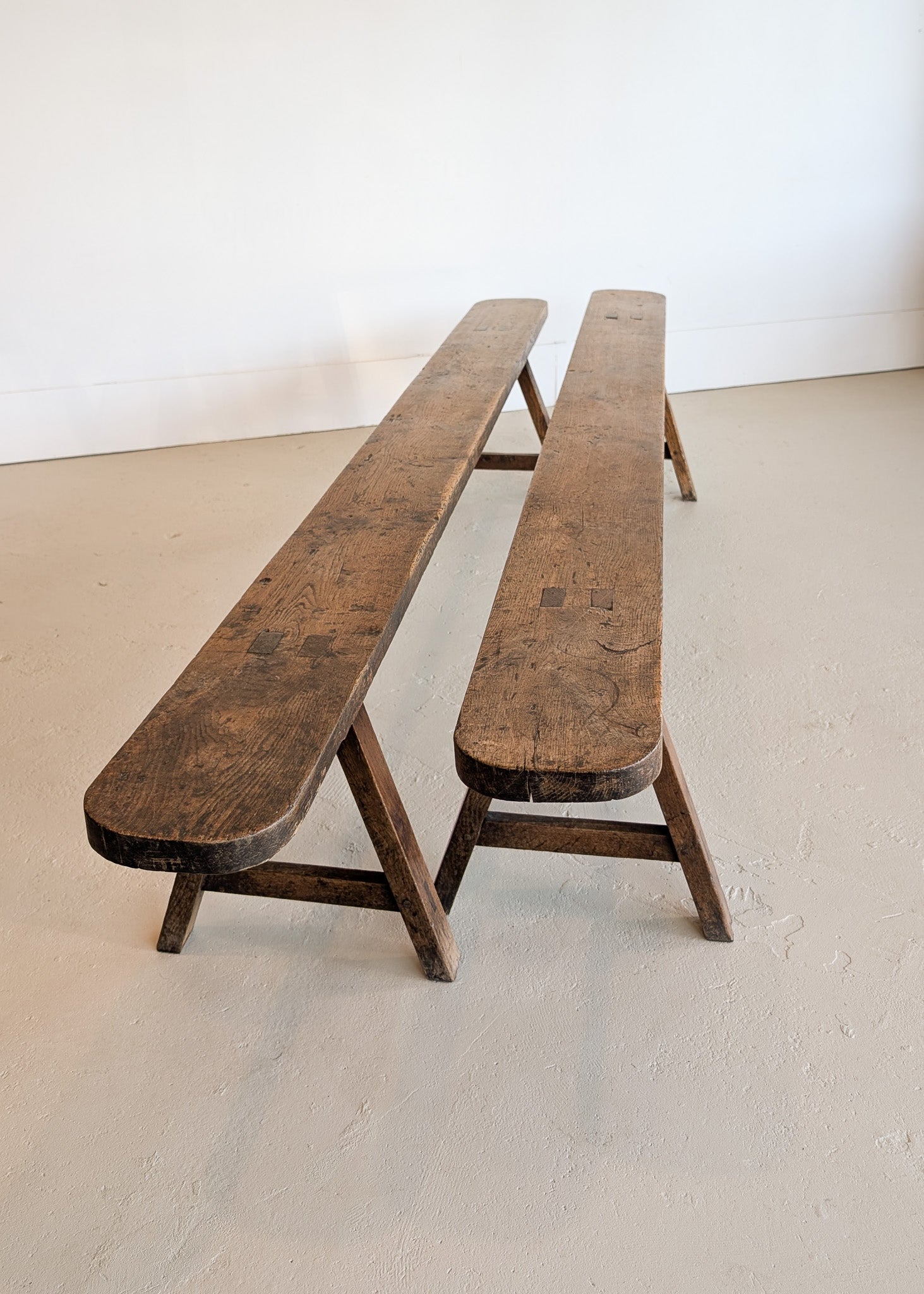 1900s Antique French Primitive Long Wooden Bench with Mortise and Tenon Joints - Sold Individually