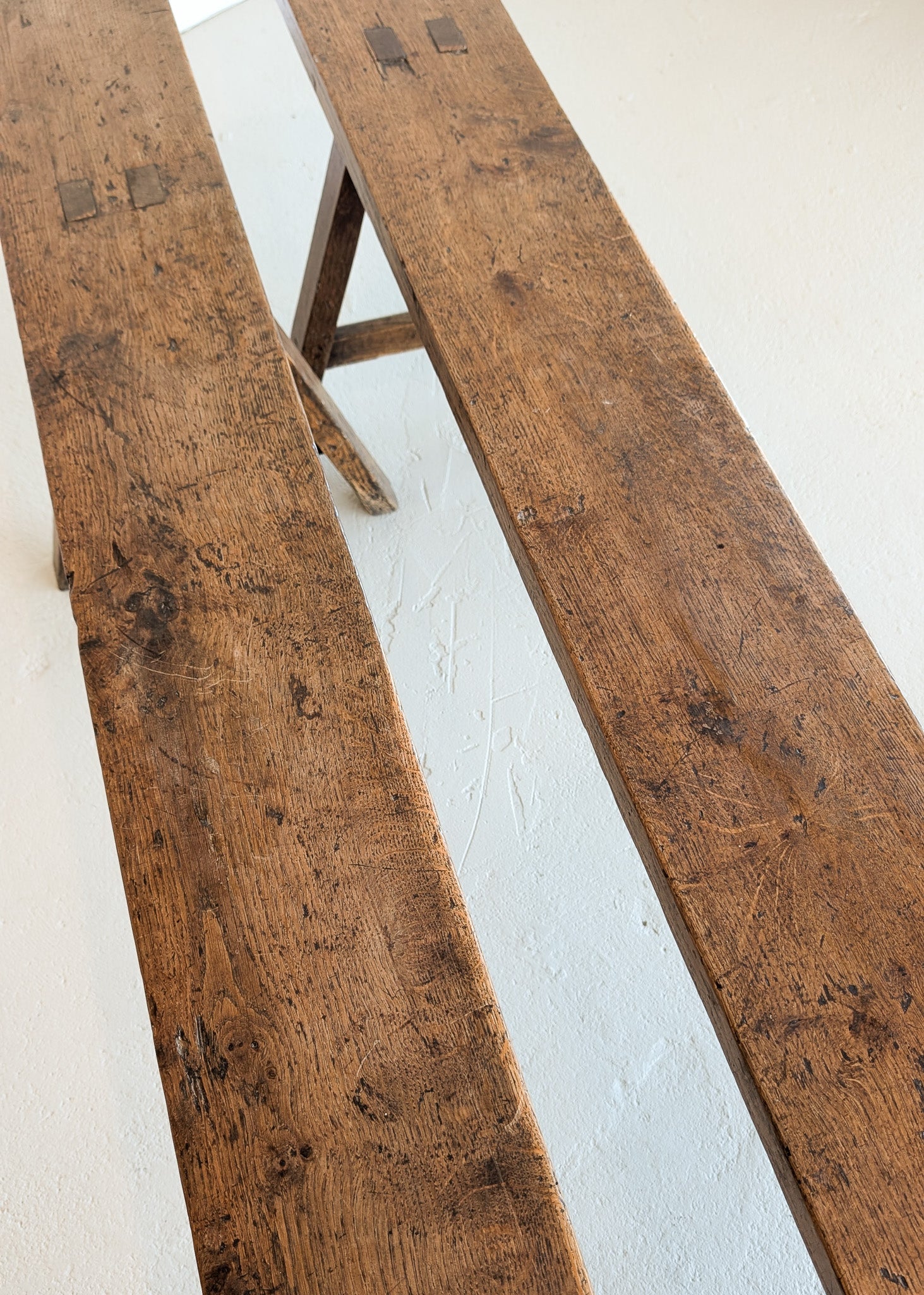 1900s Antique French Primitive Long Wooden Bench with Mortise and Tenon Joints - Sold Individually