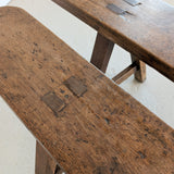 1900s Antique French Primitive Long Wooden Bench with Mortise and Tenon Joints - Sold Individually