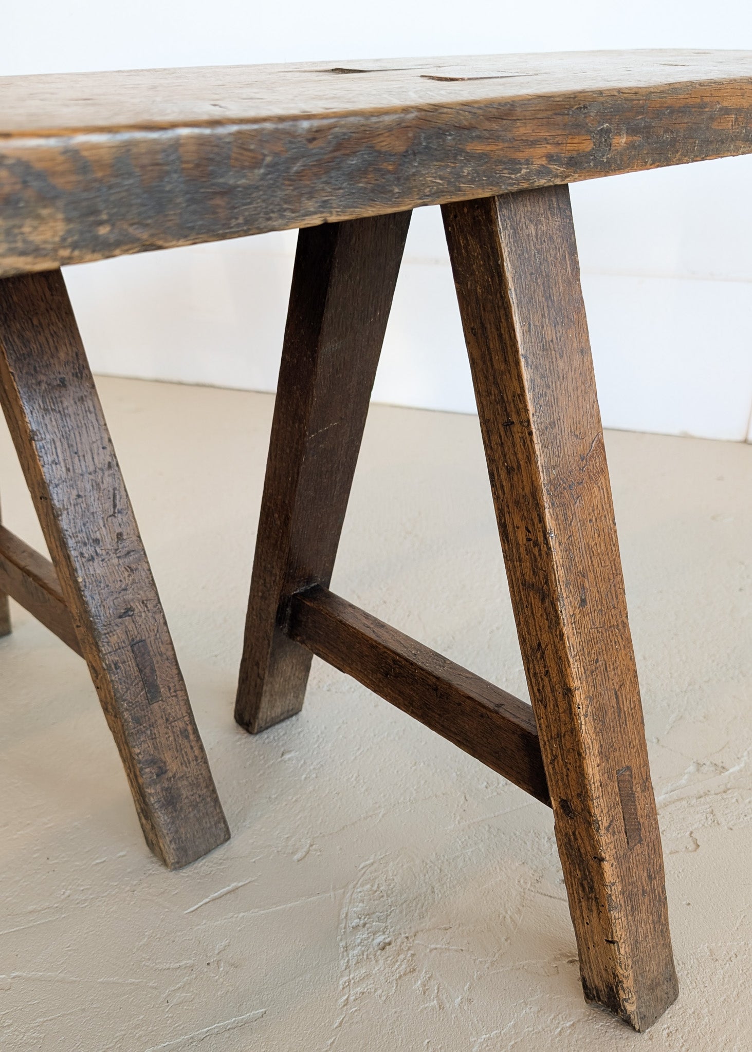 1900s Antique French Primitive Long Wooden Bench with Mortise and Tenon Joints - Sold Individually