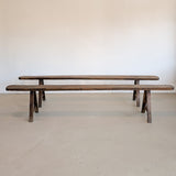 1900s Antique French Primitive Long Wooden Bench with Mortise and Tenon Joints - Sold Individually