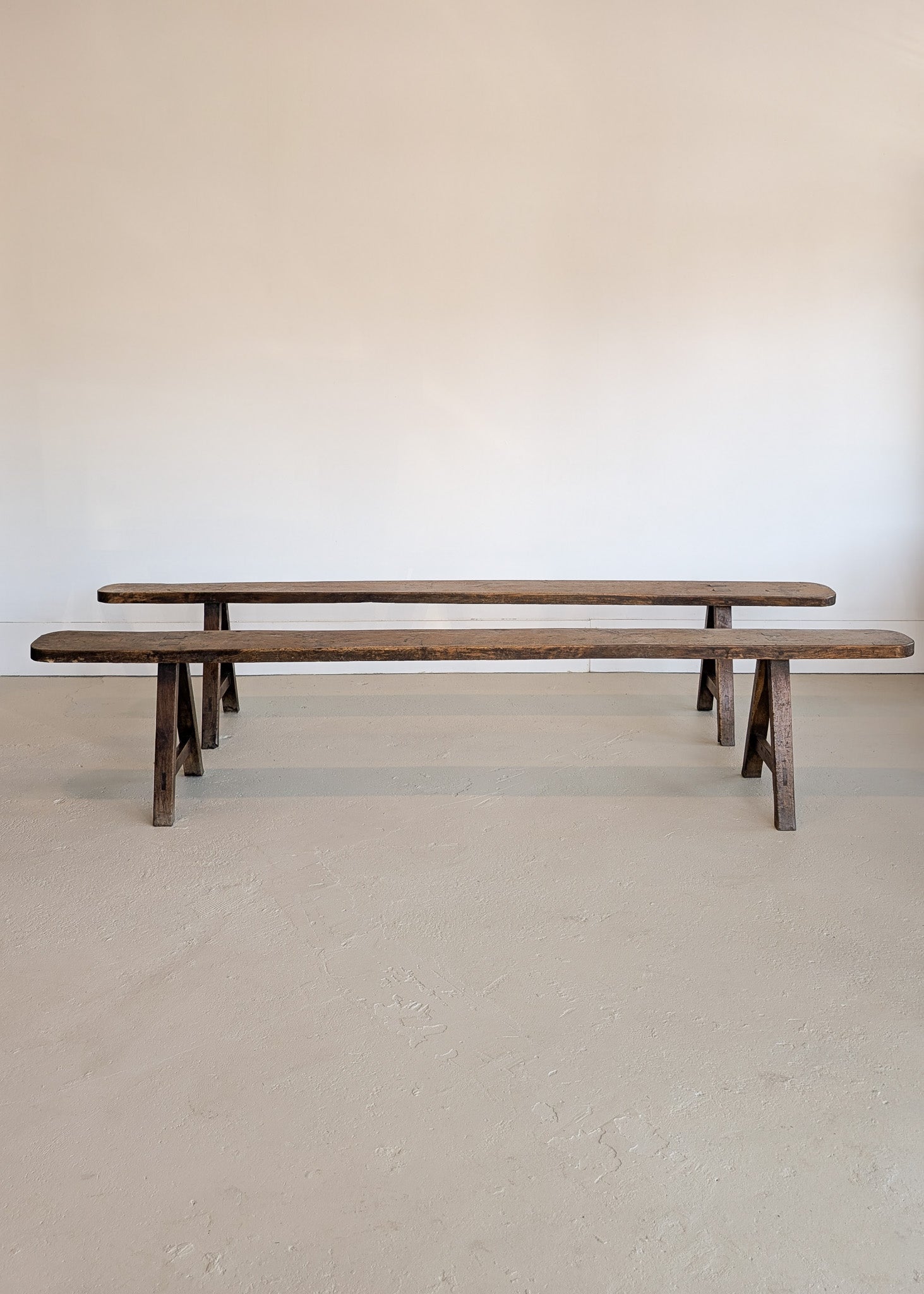 1900s Antique French Primitive Long Wooden Bench with Mortise and Tenon Joints - Sold Individually