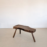 Midcentury French Brutalist Live Edge Dark Wooden Coffee Table