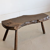 Midcentury French Brutalist Live Edge Dark Wooden Coffee Table