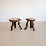 Pair of Midcentury French Brutalist Live Edge Stools/Side Tables