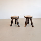 Pair of Midcentury French Brutalist Live Edge Stools/Side Tables