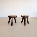 Pair of Midcentury French Brutalist Live Edge Stools/Side Tables