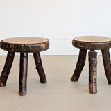 Pair of Midcentury French Brutalist Live Edge Stools/Side Tables