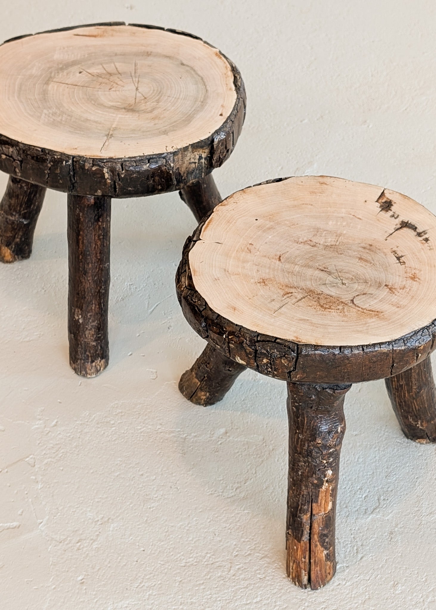 Pair of Midcentury French Brutalist Live Edge Stools/Side Tables