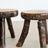 Pair of Midcentury French Brutalist Live Edge Stools/Side Tables