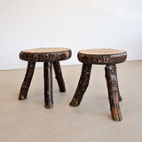 Pair of Midcentury French Brutalist Live Edge Stools/Side Tables