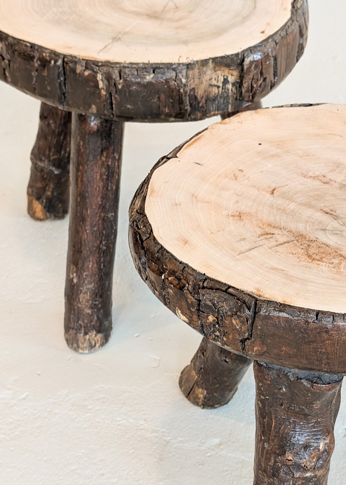 Pair of Midcentury French Brutalist Live Edge Stools/Side Tables