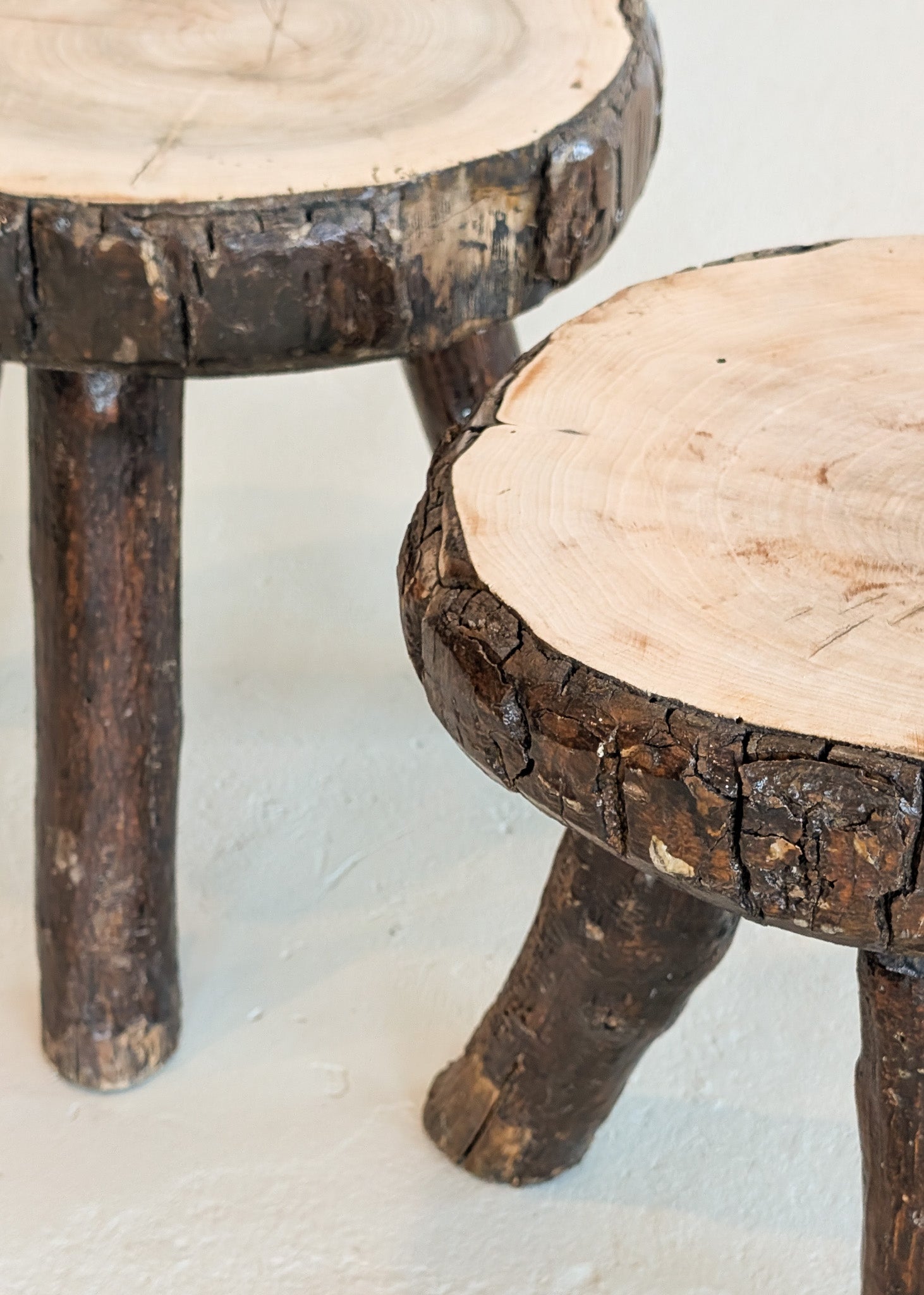 Pair of Midcentury French Brutalist Live Edge Stools/Side Tables