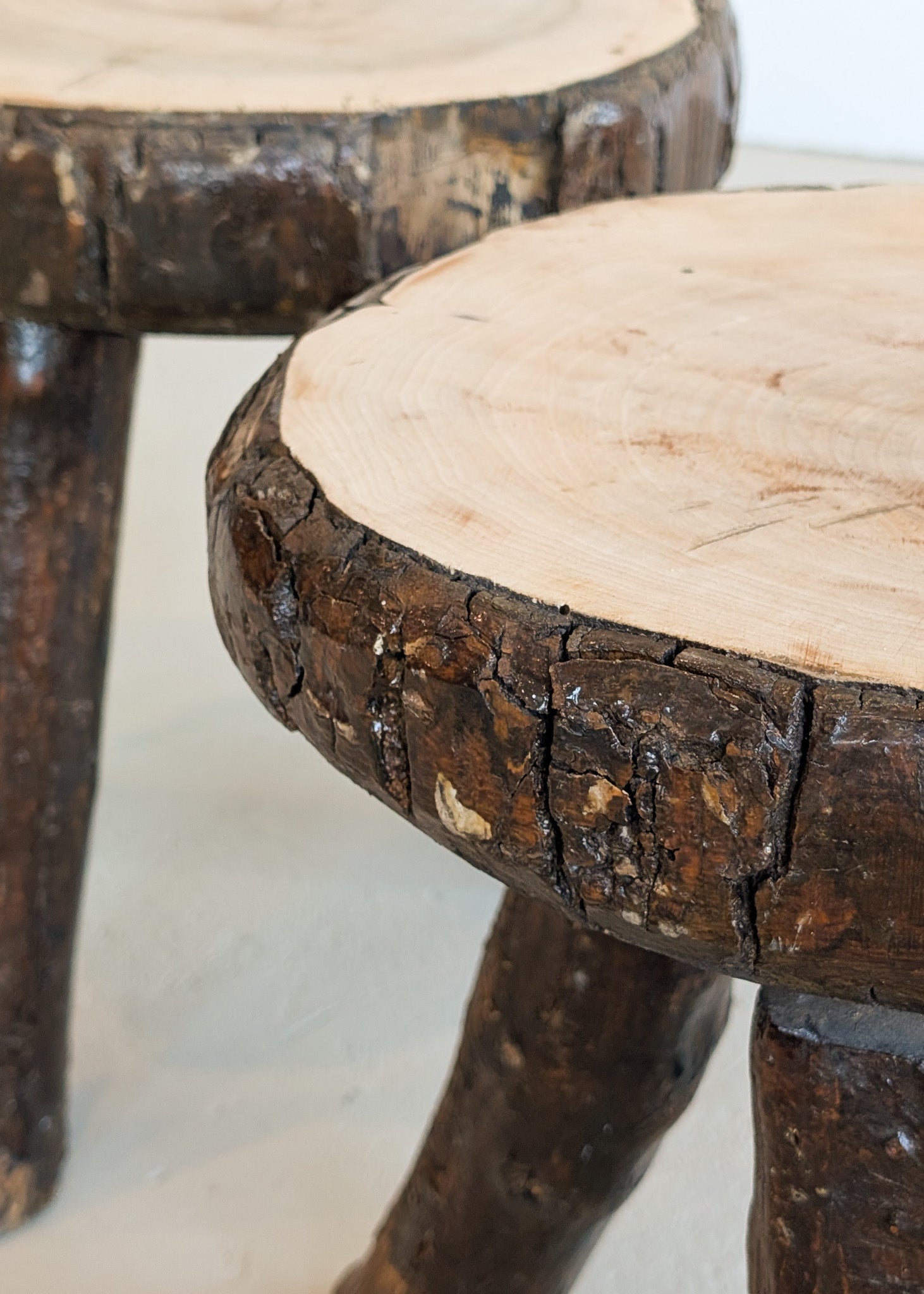 Pair of Midcentury French Brutalist Live Edge Stools/Side Tables