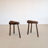 Pair of Midcentury French Wooden Milking Stools with Rounded Edges