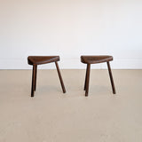 Pair of Midcentury French Wooden Milking Stools with Rounded Edges