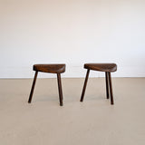 Pair of Midcentury French Wooden Milking Stools with Rounded Edges