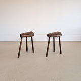 Pair of Midcentury French Wooden Milking Stools with Rounded Edges