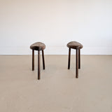 Pair of Midcentury French Wooden Milking Stools with Rounded Edges