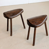 Pair of Midcentury French Wooden Milking Stools with Rounded Edges