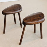 Pair of Midcentury French Wooden Milking Stools with Rounded Edges