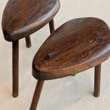 Pair of Midcentury French Wooden Milking Stools with Rounded Edges