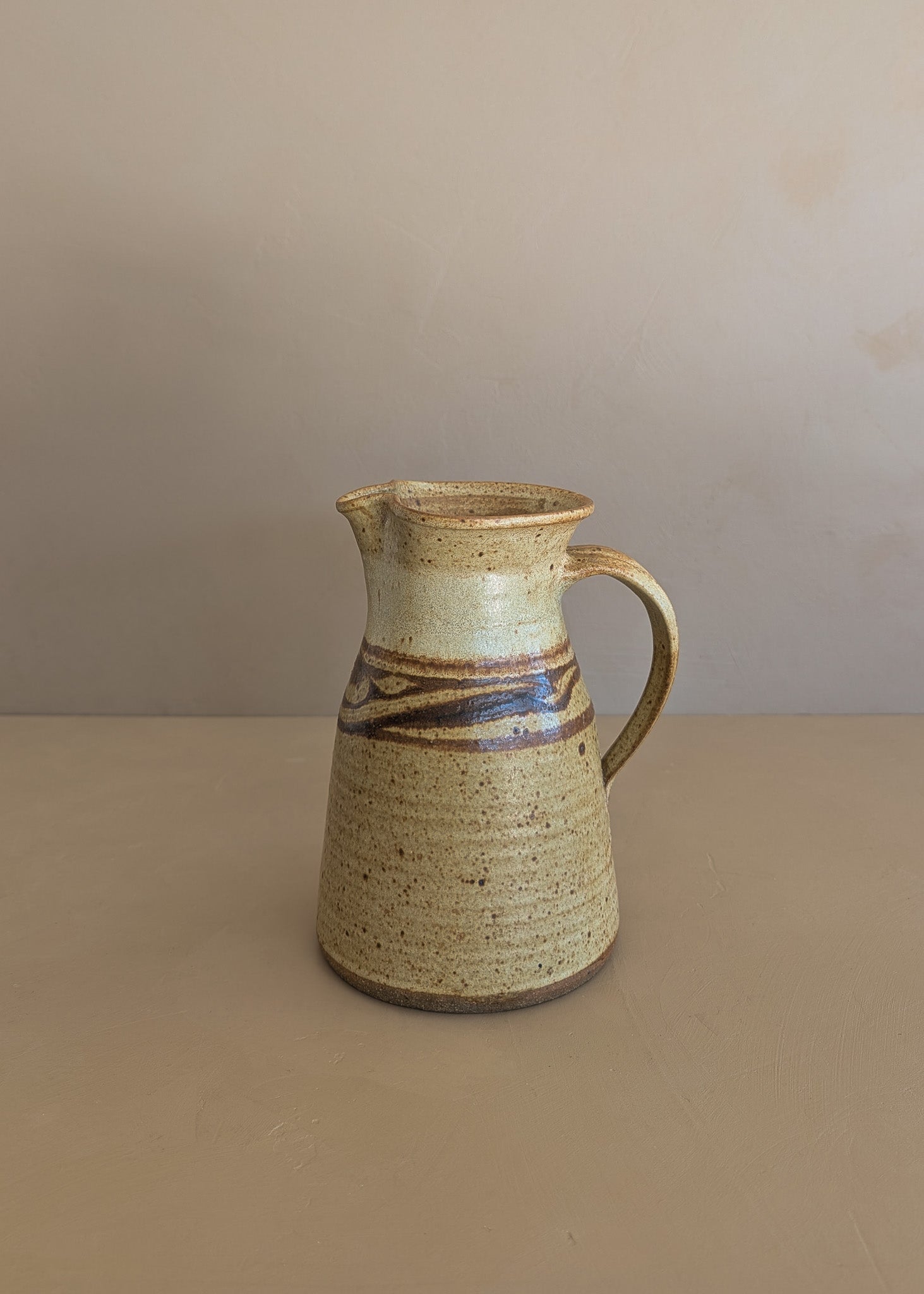 Vintage Neutral and Warm Signed Studio Pottery Pitcher