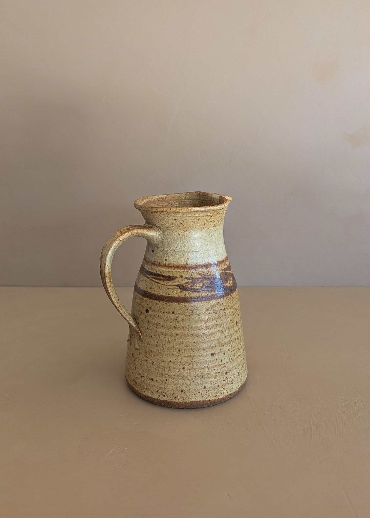 Vintage Neutral and Warm Signed Studio Pottery Pitcher