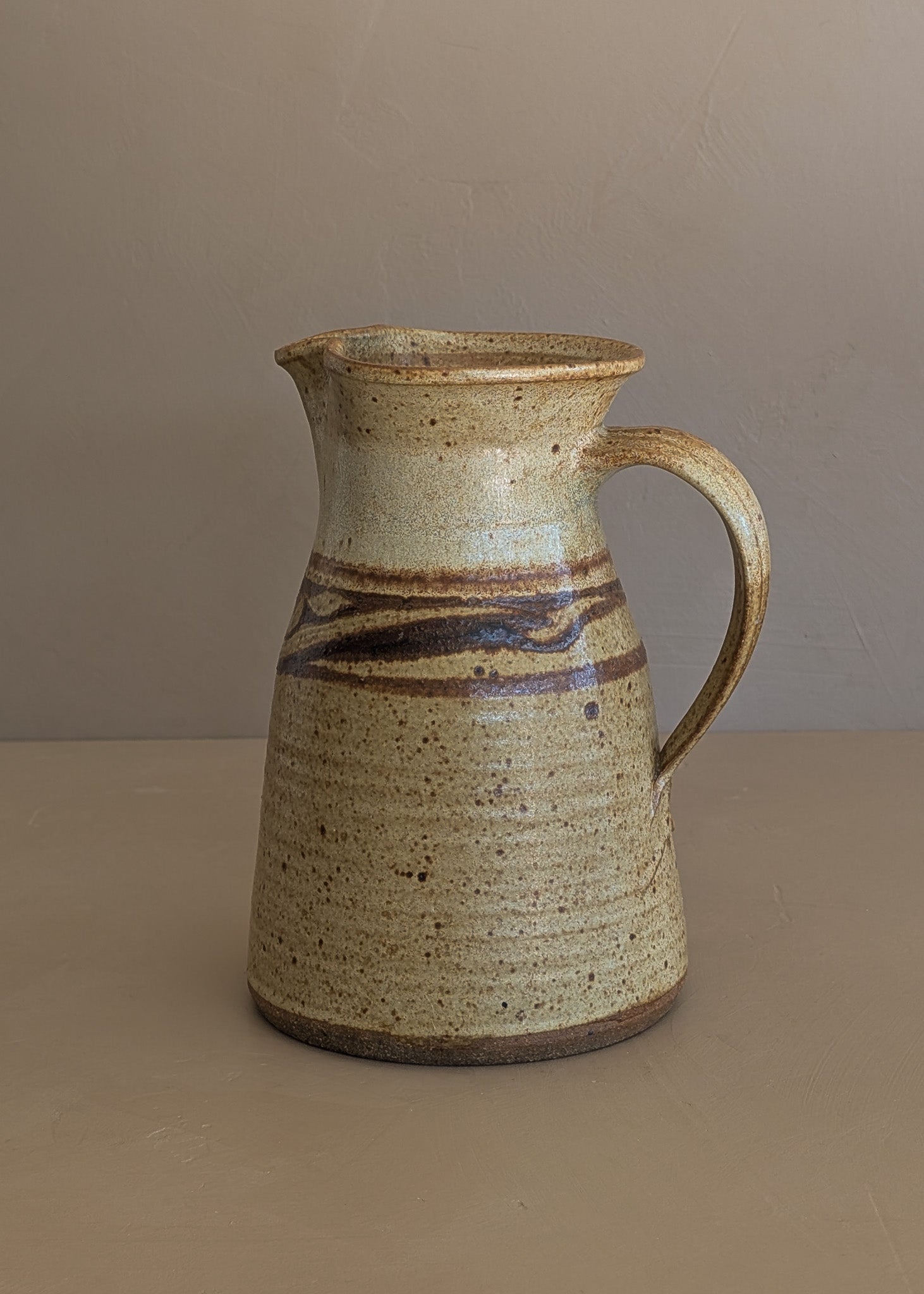 Vintage Neutral and Warm Signed Studio Pottery Pitcher