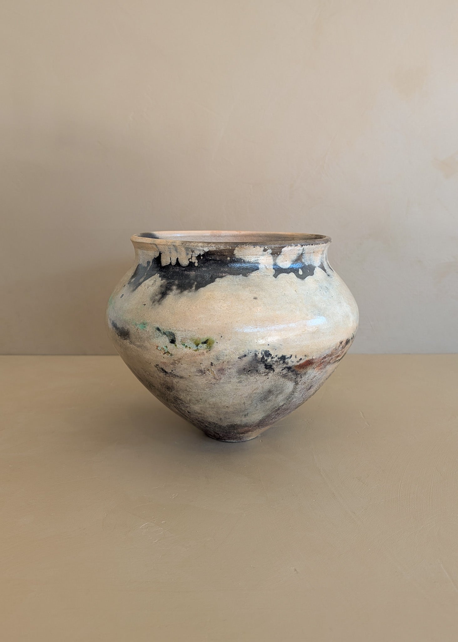 Neutral Signed Studio Pottery Raku Vase