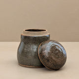 Vintage Neutral Lidded Signed Studio Pottery Vessel