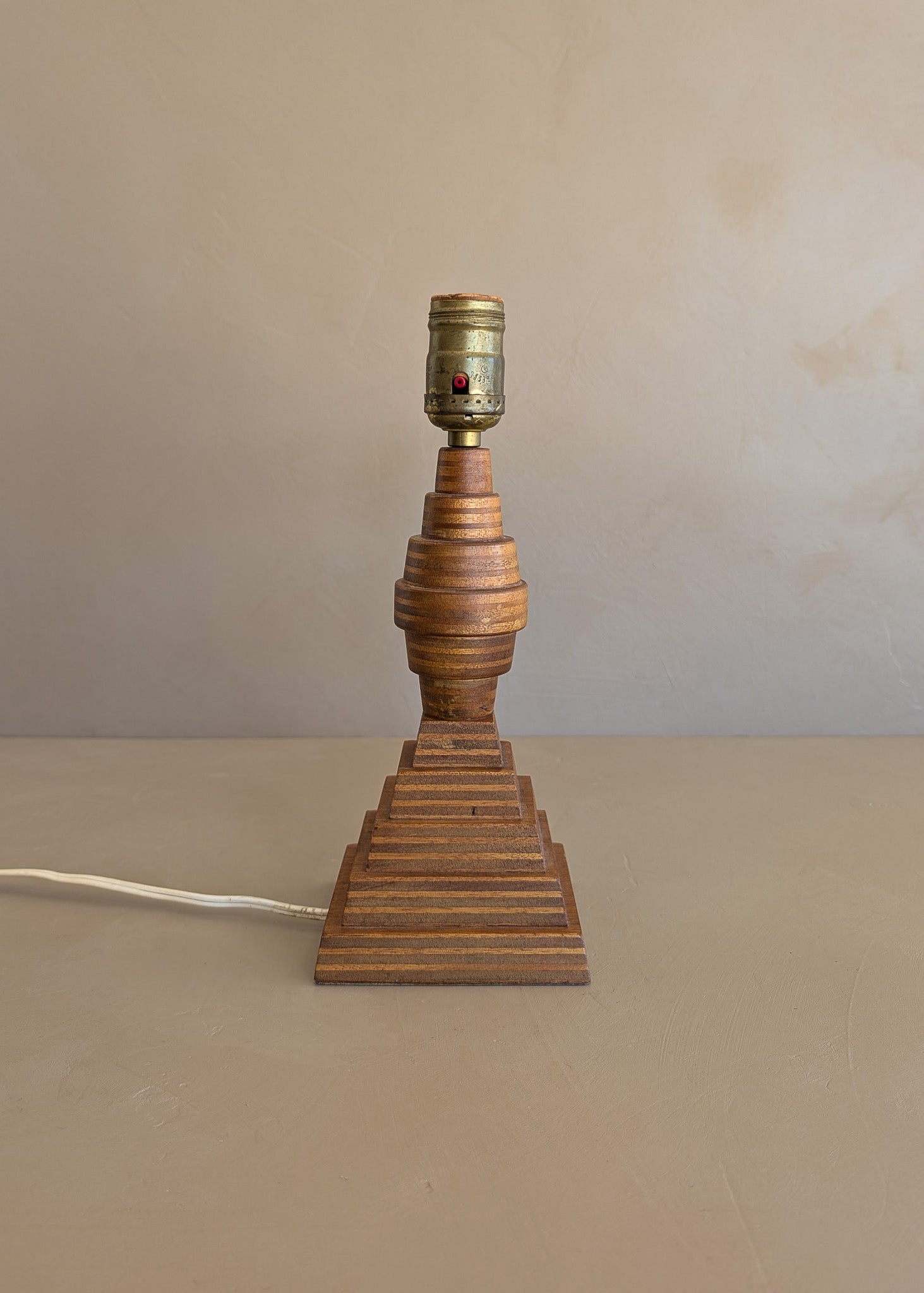 Petite Vintage Handcrafted Geometric Stacked Wooden Lamp